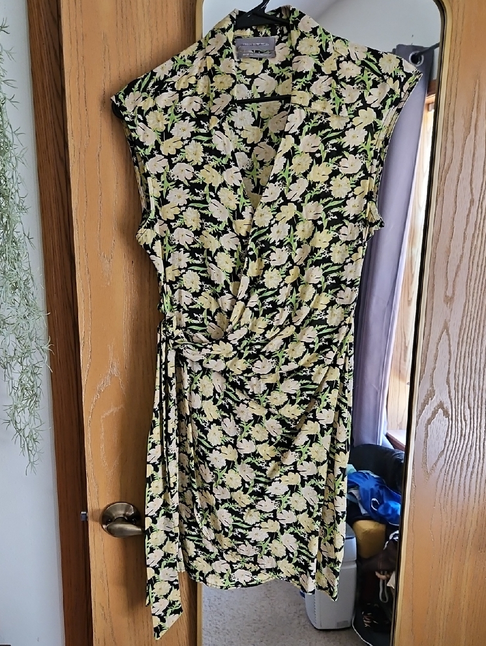 Urban Outfitters Black Midi Dress with Cream and Light Green Floral Print